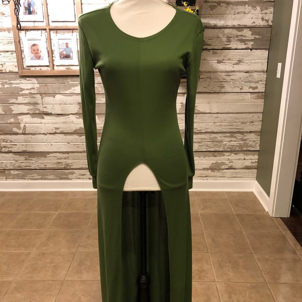 Long Green Split Front Tunic